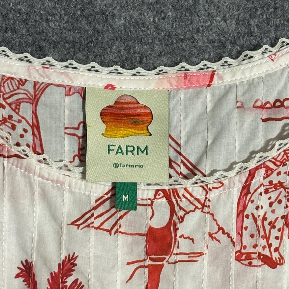 FARM Rio Nossa Lingua Blouse M Red Toile Boho Luxe Statement Top - Picture 3 of 5